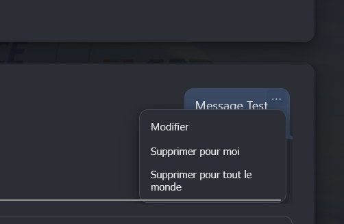 Menu ⋯ d'un message : Modifier, Supprimer pour moi, Supprimer pour tout le monde