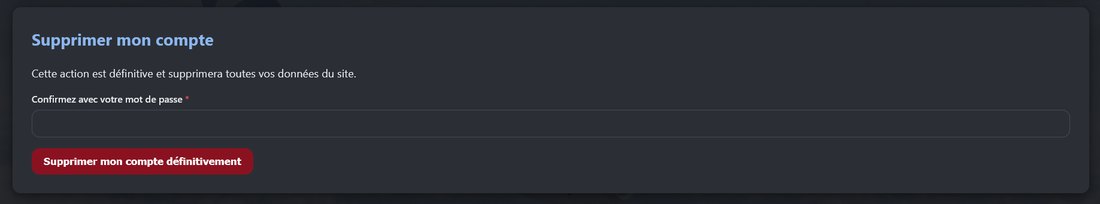 Mon compte : Supprimer mon compte, avec confirmation par mot de passe